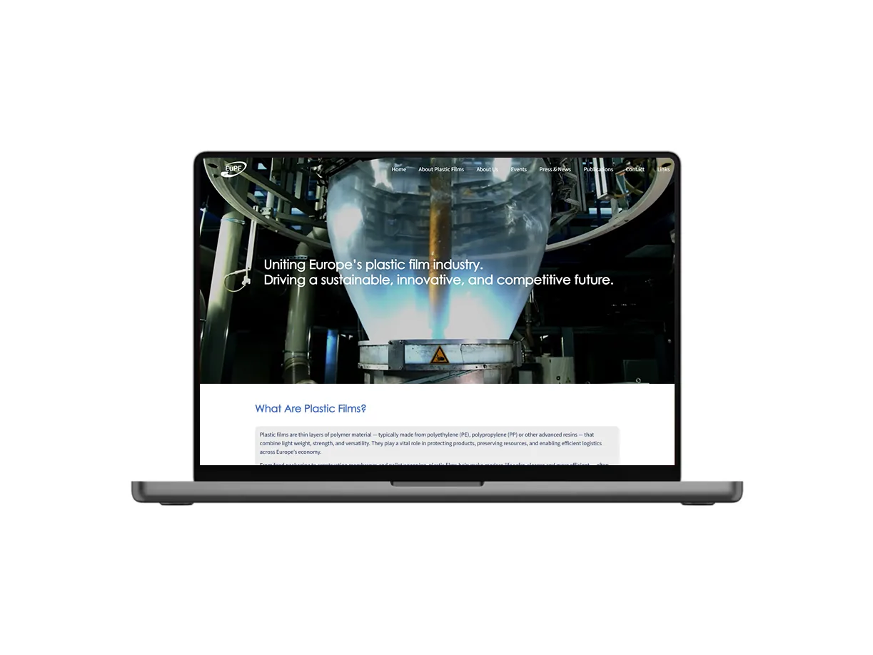 European Plastic Films homepage on a laptop