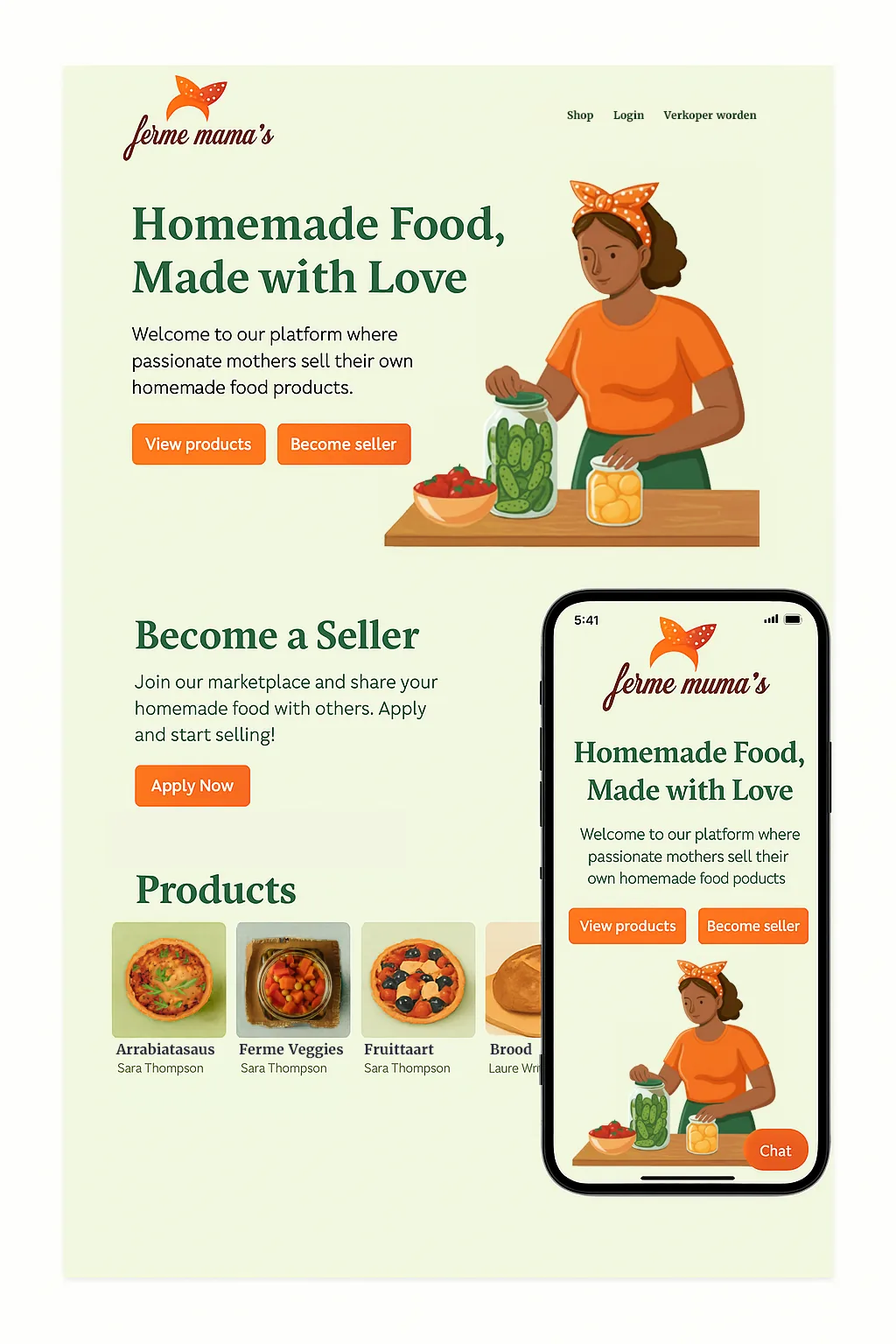 Ferme Mama's homepage and mobile view